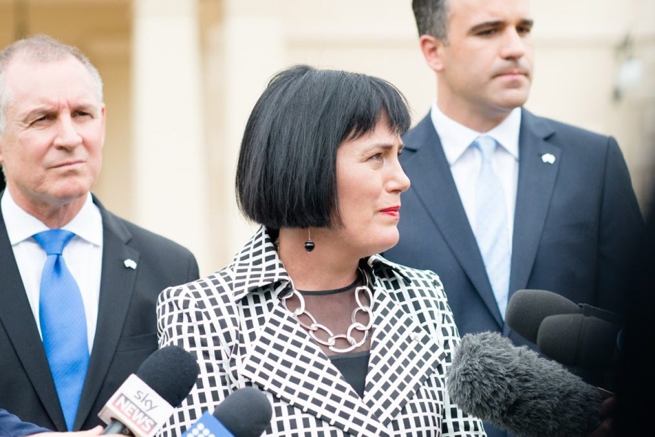 Leesa Vlahos, flanked by Premier Jay Weatherill and former Right faction convenor Peter Malinauskas, after her elevation to the ministry. Photo: Not Rogers / InDaily