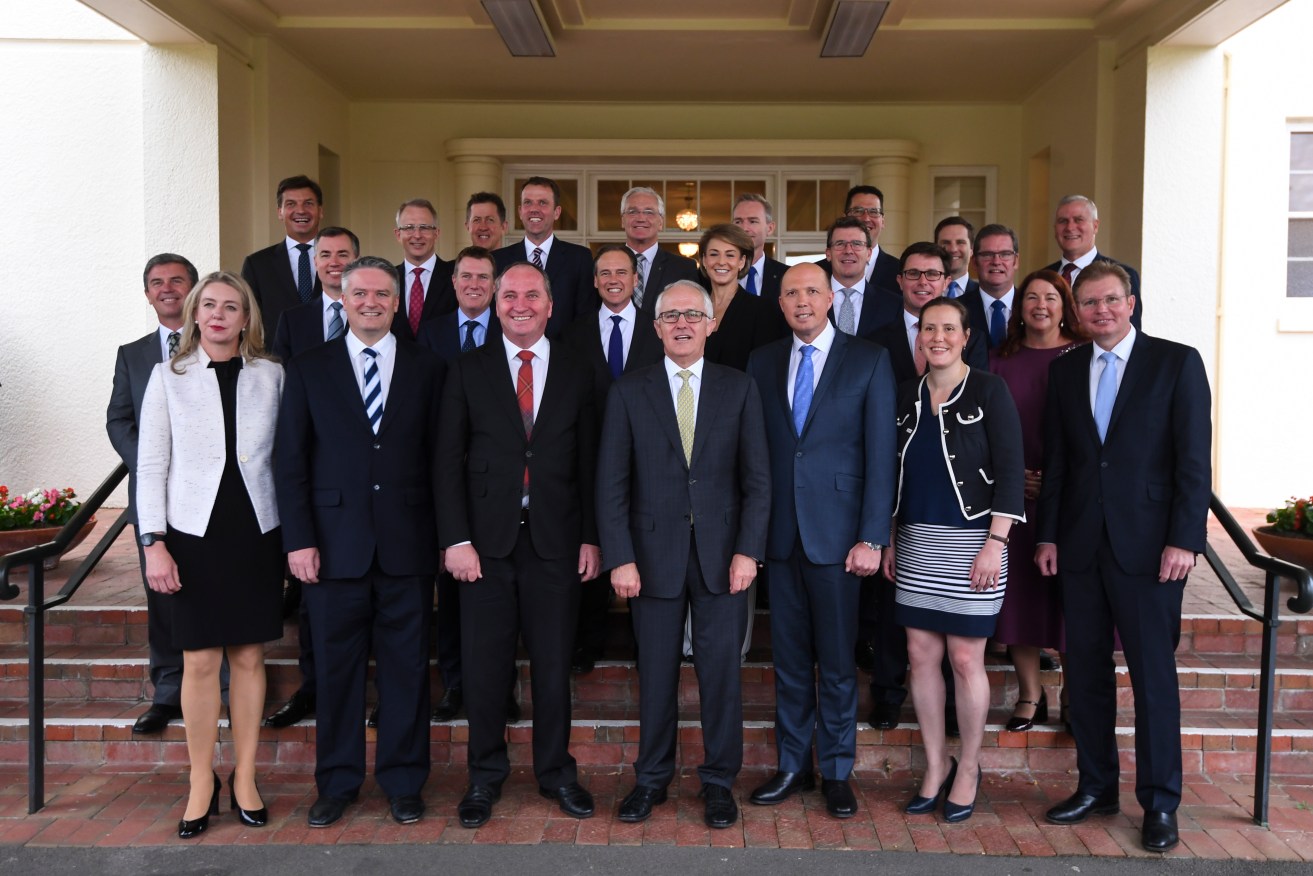 A federal Cabinet photo from last December: why are our parliaments still dominated by men? Photo: AAP/Lukas Coch