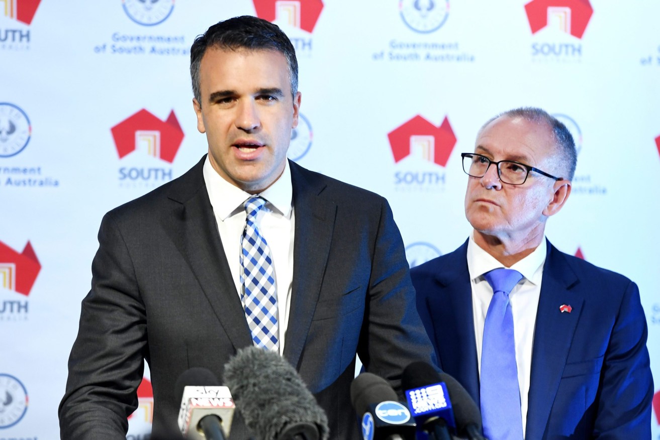 Brand SA in the background as Peter Malinauskas replaces Jay Weatherill as Labor leader. Photo: Mark Brake / AAP