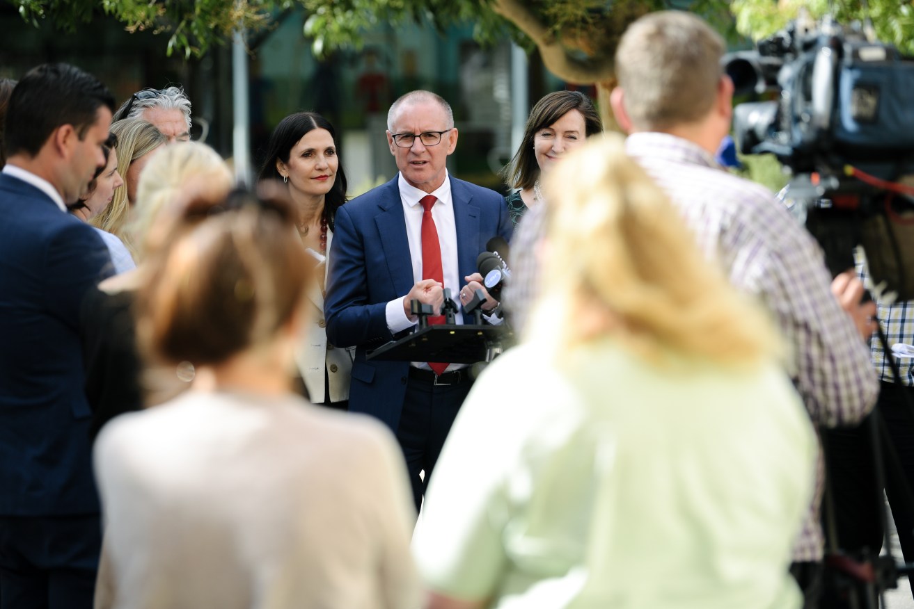 Jay Weatherill campaigning today at Sturt Street Community School. Photo: AAP/Morgan Sette