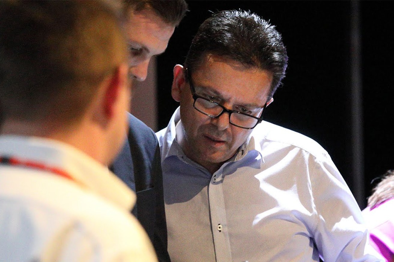 Nick Xenophon watches the bad news roll in on election night. Photo: Tony Lewis/InDaily