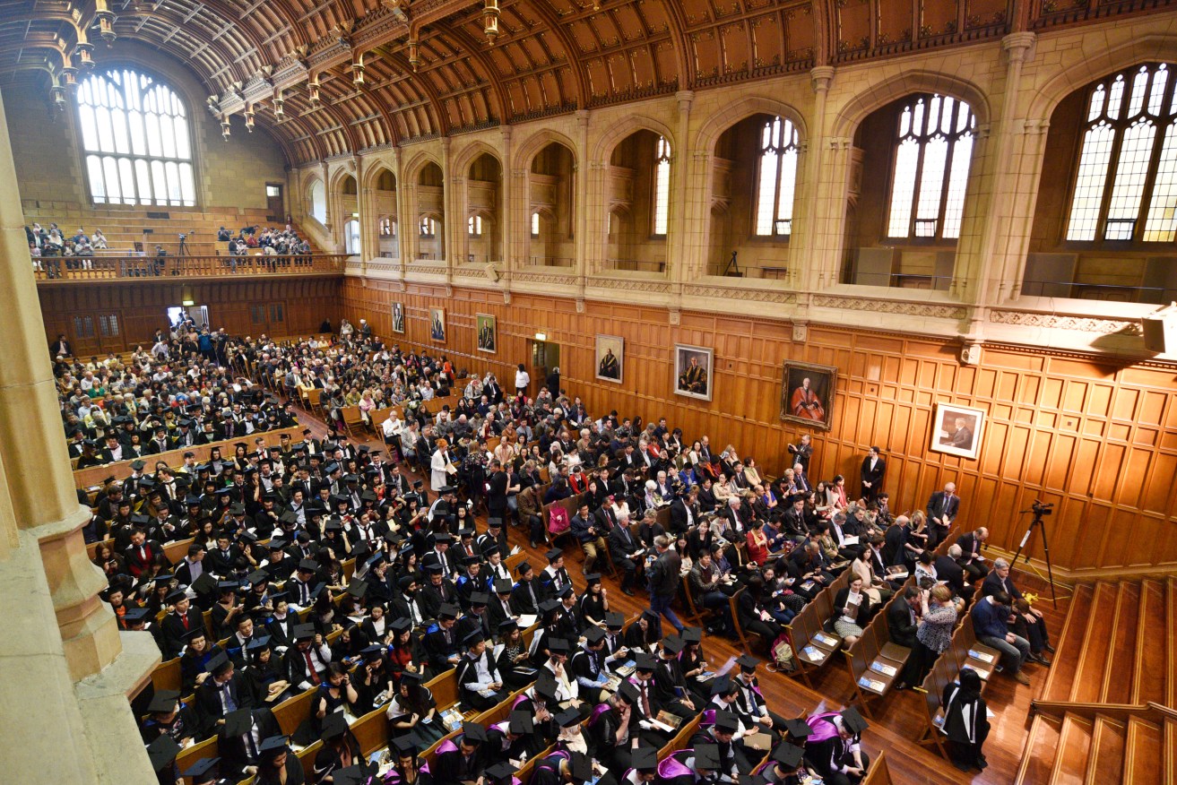 Graduates gathered at the University of Adelaide's  Bonython Hall. Photo: AAP/David Mariuz