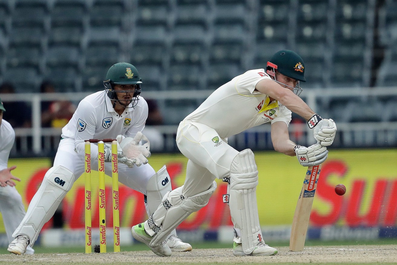 Australian batsman Peter Handscomb was unbeaten at stumps. Photo: AP/Themba Hadebe