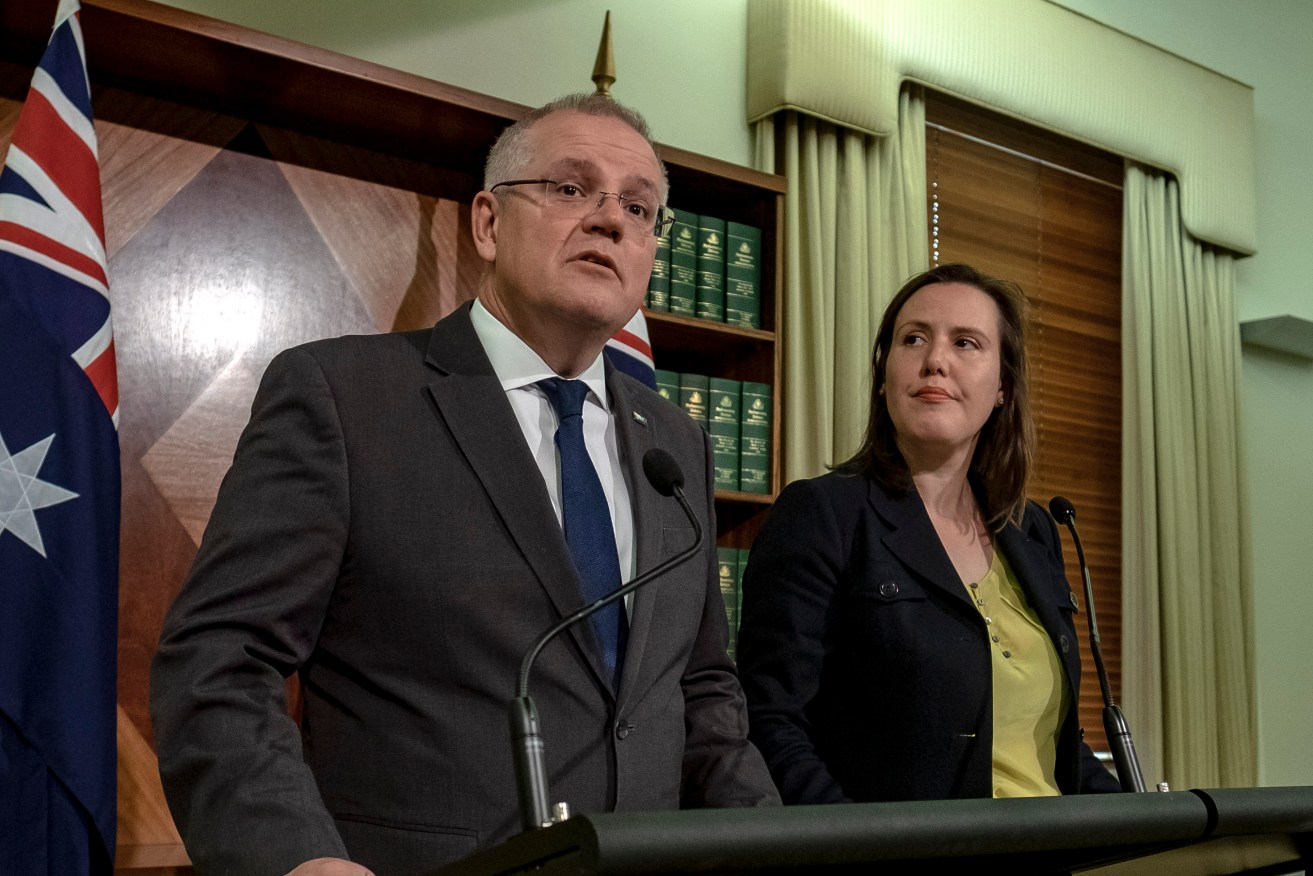Treasurer Scott Morrison and Minister for Revenue and Financial Services Kelly O'Dwyer in Melbournen today. Photo: AAP/Luis Ascui