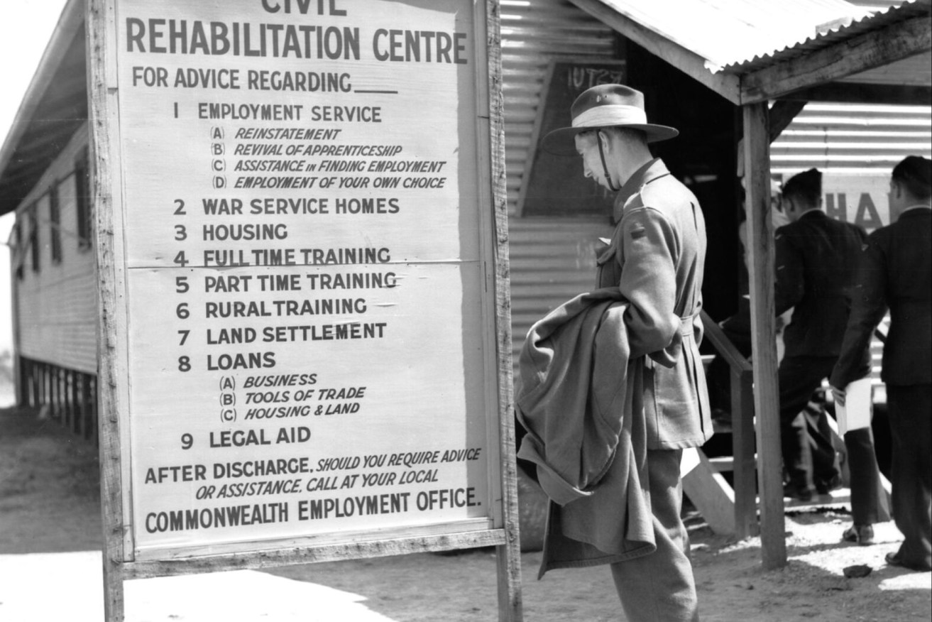 An Australian soldier considers the options for his post-war future at a Civil Rehabilitation Centre in Melbourne in March 1946. Archive picture (AWM 126088)