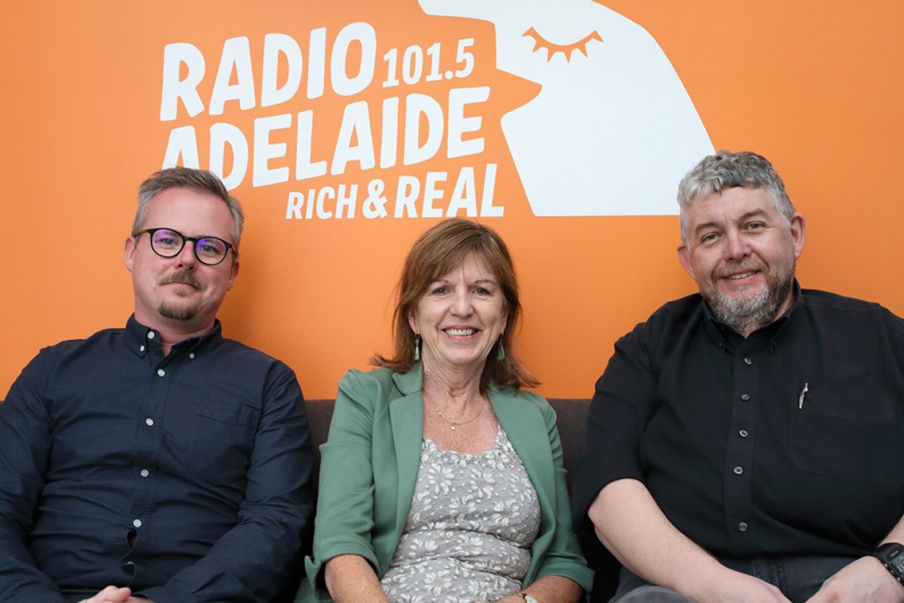 Radio Adelaide station manager Chris Leese, board member Annie Hastwell and board chair David Heath. Photo: Tony Lewis / InDaily