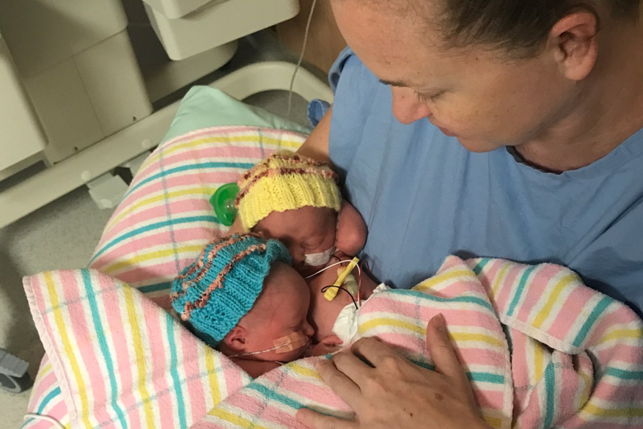 Jodie Vidakovic's twins Mia and Grace were born at just under 35 weeks. Low birthweight babies are more common in Adelaide than other Australian cities. Photo: supplied 