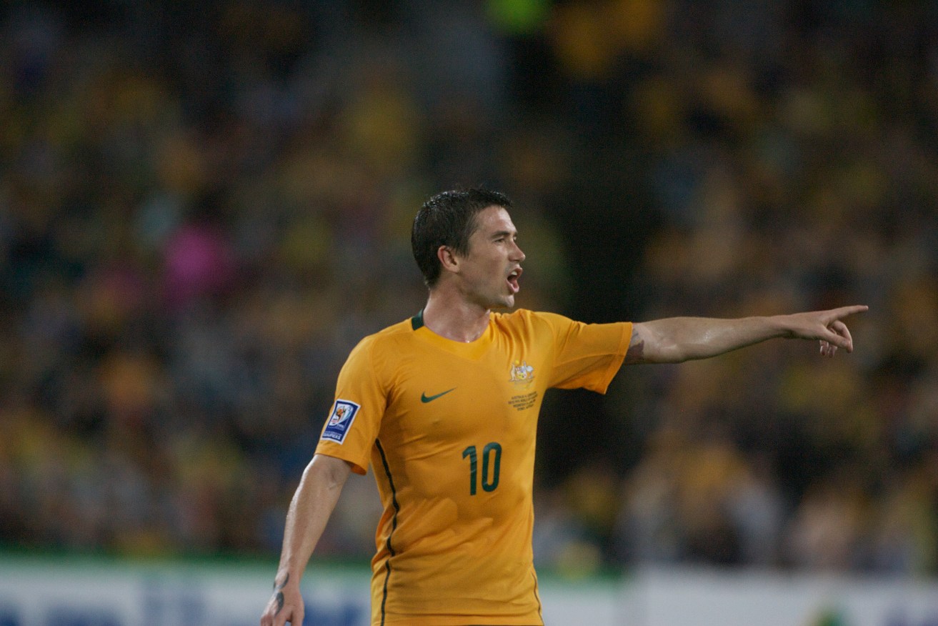 Socceroo Harry Kewell during the World Cup qualifying match against Uzbekistan in 2009. Australia won the match 2-0. Photo: AAP/Tim Clayton
