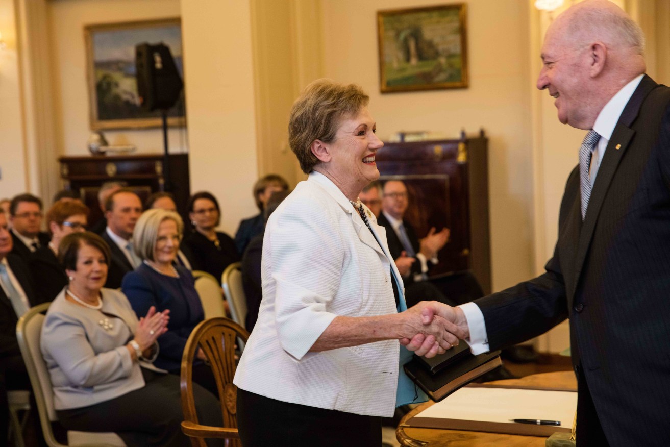 Jane Prentice being sworn in to the ministry in 2016 by Governor General Sir Peter Cosgrove. Photo: AAP/Andrew Taylor