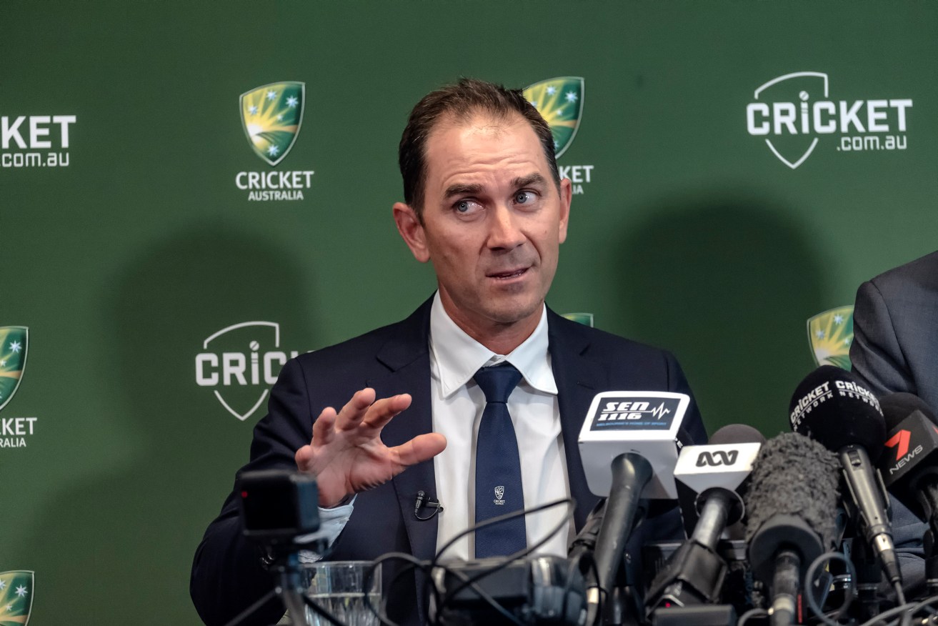 New Australian cricket coach Justin Langer at a media conference today. Photo: AAP/Luis Ascui