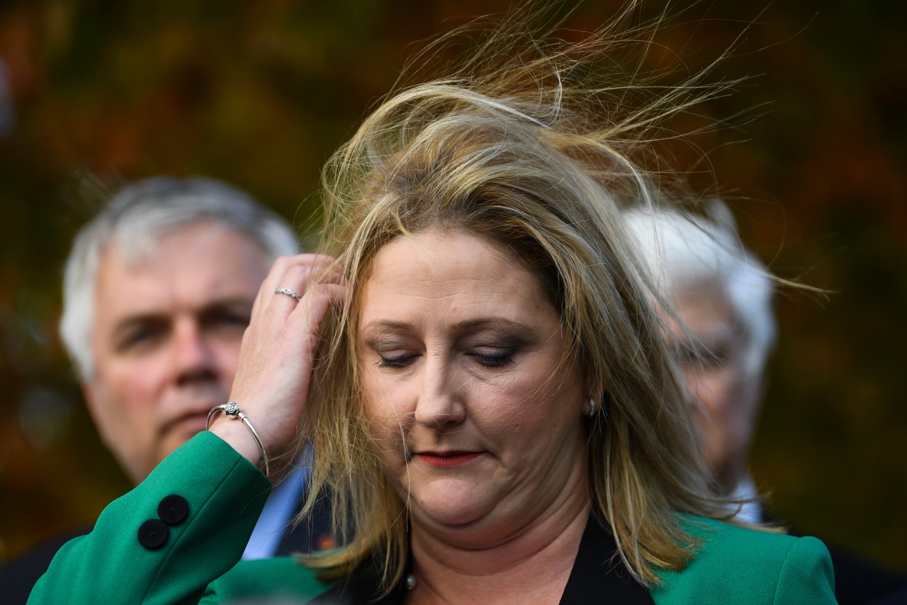 Centre Alliance MP Rebekha Sharkie confirming her resignation today. Photo: Lukas Coch / AAP