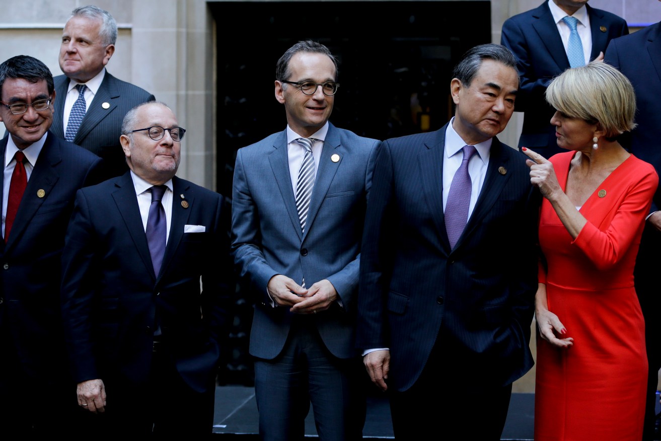 Australia's Foreign Affairs Minister Julie Bishop (far right) talks to Chinese counterpart Wang Yi during the G20 foreign ministers meeting in Buenos Aires this week. Photo: AP/Natacha Pisarenko