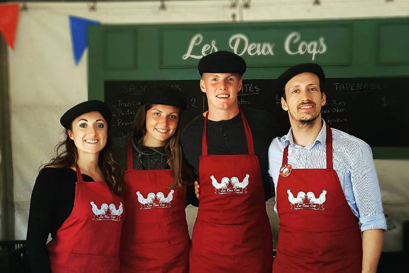 Les Deux Coqs owners Katia Vincon (far left) and Bastien Verslype (far right) will open a stall at the Central Market at the end of May. Photo: Facebook