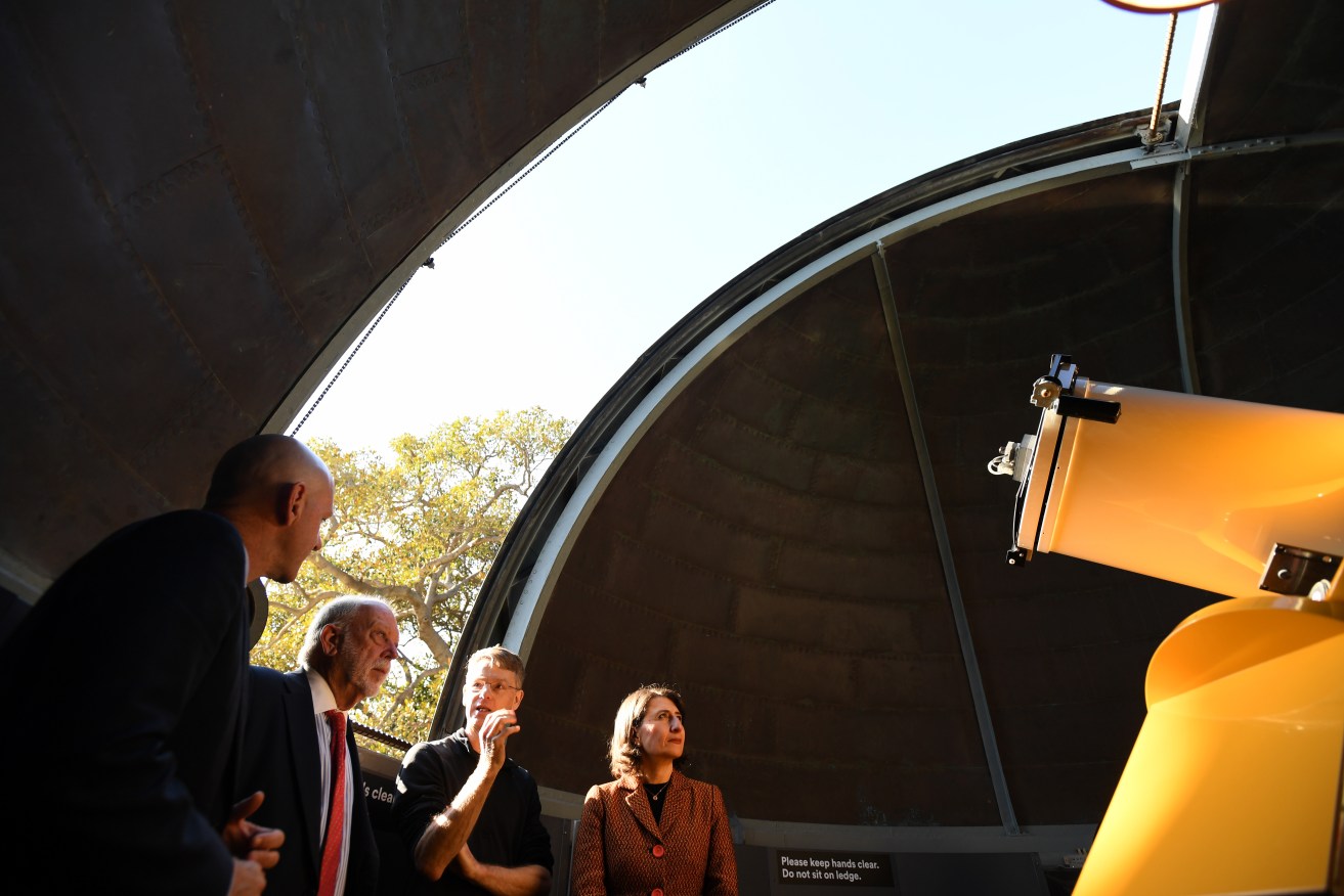 NSW Premier Gladys Berejiklian (right) launches the NSW government's bid to host the country's inaugural space agency. Photo: AAP/David Moir