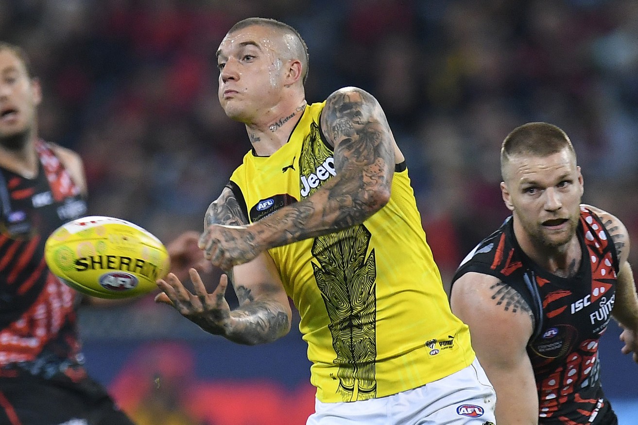 Dustin Martin in action against the Bombers last weekend. Photo: AAP/Julian Smith
