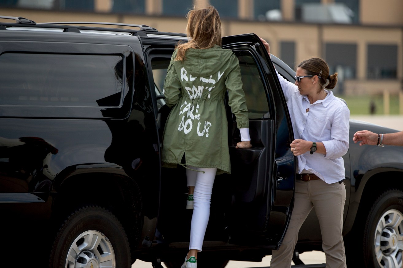 First lady Melania Trump gets into her vehicle as she arrives at Andrews Air Force Base. Photo: AP/Andrew Harnik