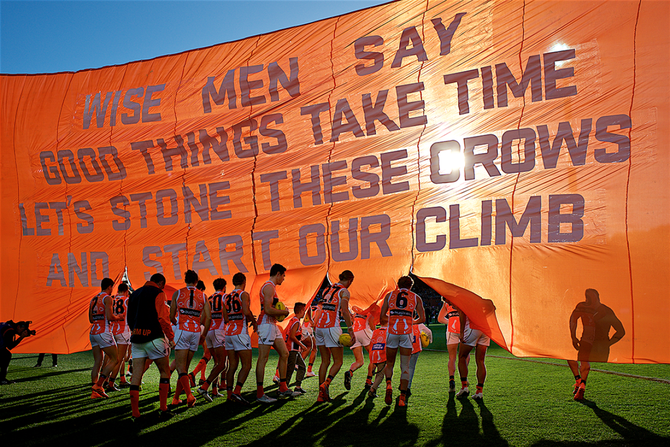 The Giants' banner bore an ominous portent for Adelaide. Photo: Michael Errey / InDaily