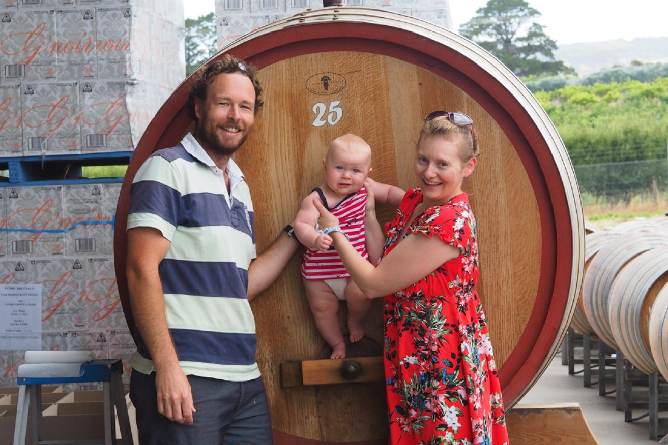 Young Gun of Wine Rob Mack with wife Louise Rhodes and baby Clairette.