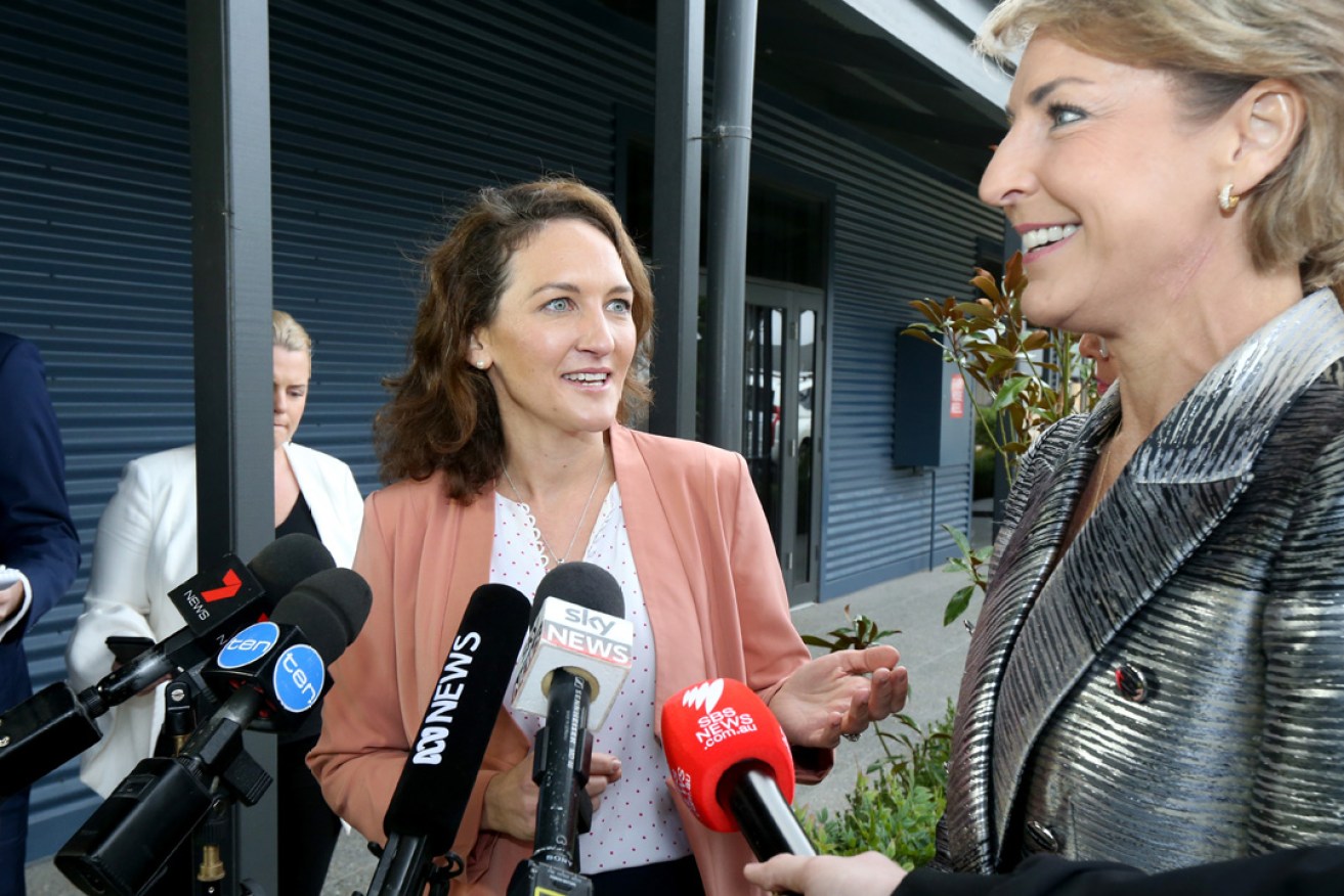Georgina Downer with Liberal Senator Michaelia Cash on the campaign trail last month. Photo: AAP / Kelly Barnes