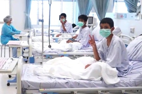 Rescued Thai boys wave to world in video