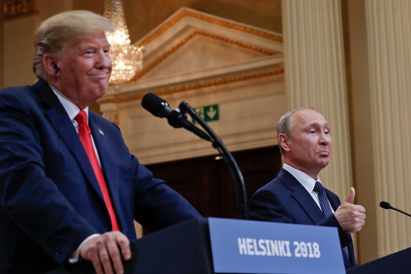 Russian President Vladimir Putin with US President Donald Trump in Helsinki. Photo: AP/Pablo Martinez Monsivais
