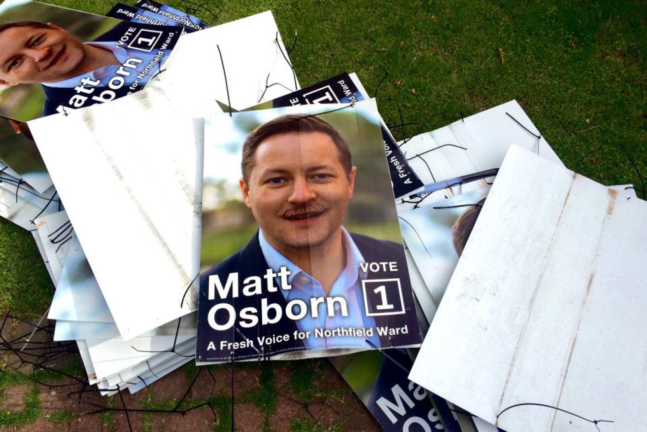 One of Matt Osborn's 2014 election corflutes, with an "enhancement" by a member of the public. Supplied image