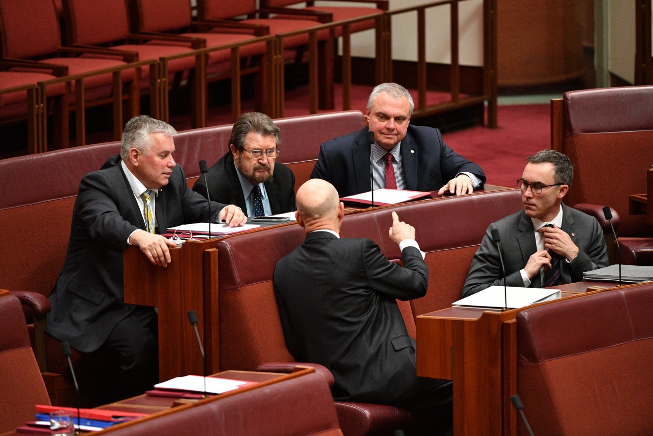 Senator Tim Storer (right) with other crossbench senators. Photo: AAP/Mick Tsikas