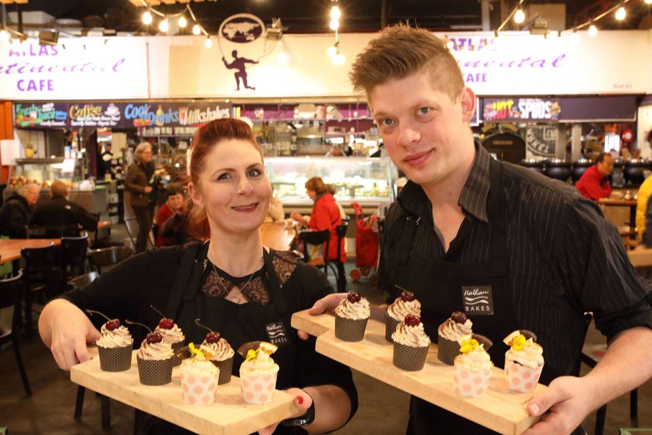 Nathan Schubert and Hilary Jones will sell gluten-free and vegan cupcakes at the Central Market's producer in residence stall this month. Photo: Tony Lewis / InDaily