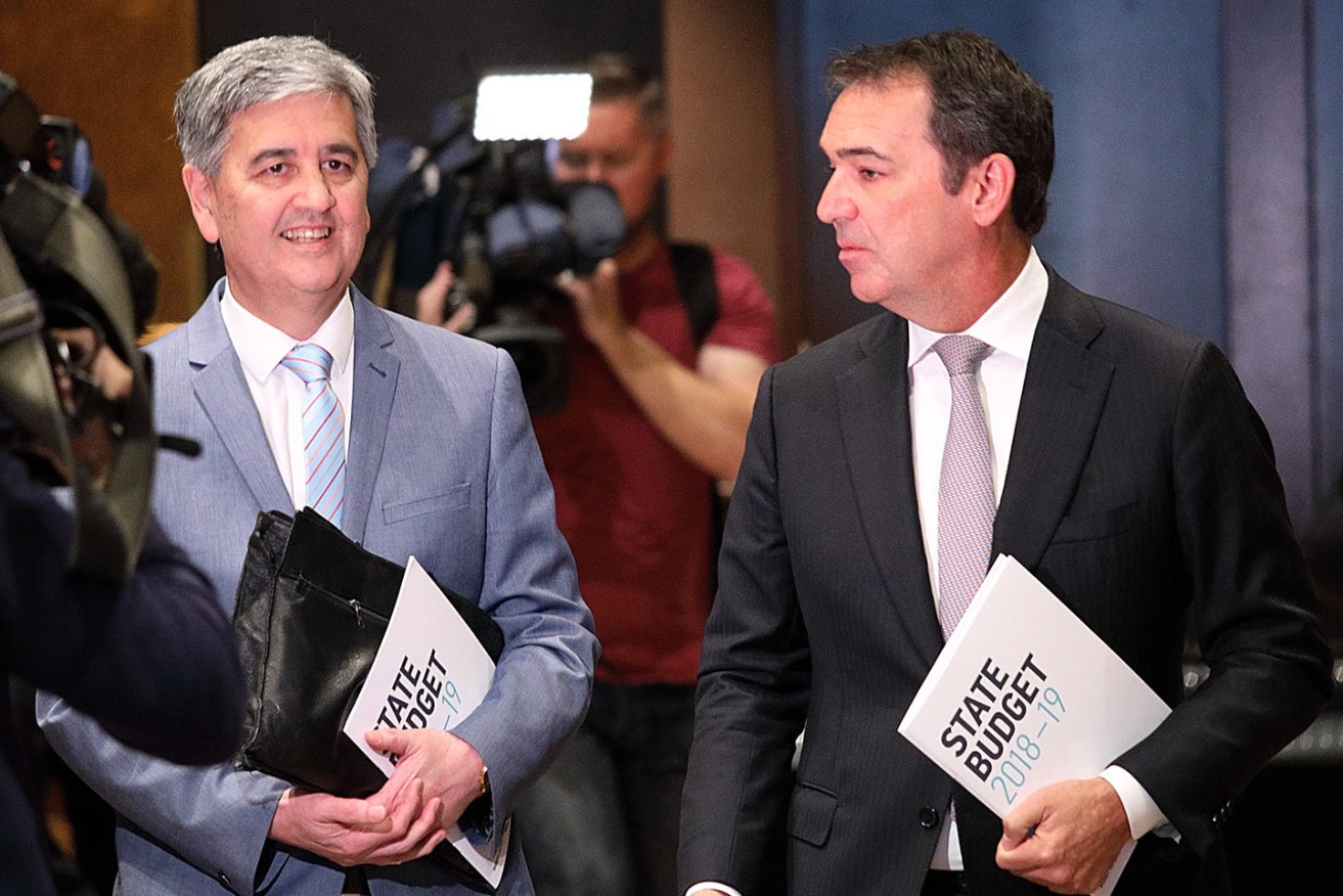 Rob Lucas and Steven Marshall flaunt their economic credentials on Budget Day. Photo: Tony Lewis / InDaily