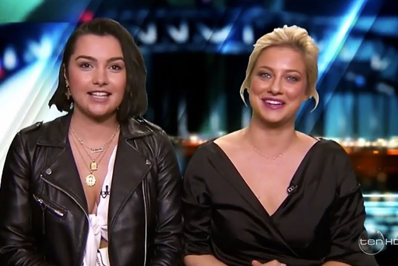 The Bachelor's so-called 'mean girls', Cat and Romy, on Ten's The Project.