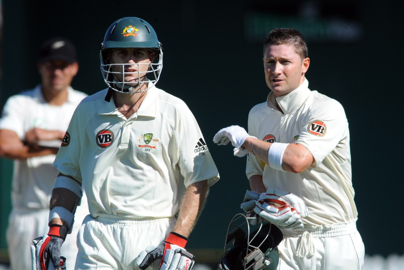 Simon Katich (left) and Michael Clarke playing for Australia in 2010. Photo: AAP/NZPA/Ross Setford