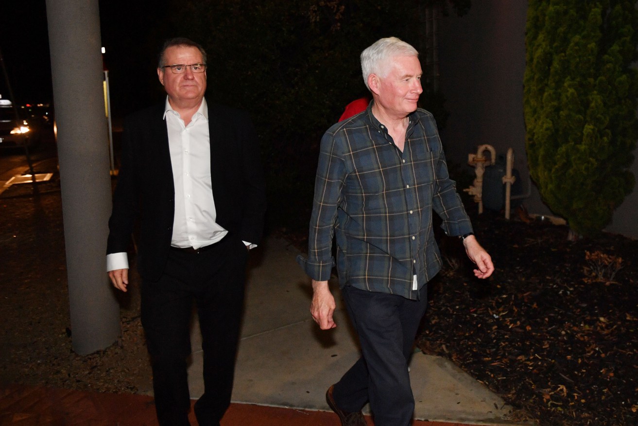Former Attorney-General John Rau with former Treasurer Kevin Foley - the political yin to his yang - at an election night function in March. Photo: David Mariuz / AAP