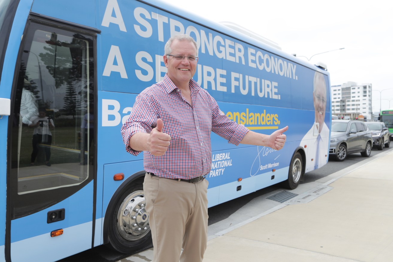 Prime Minister Scott Morrison is jumping off his bus to take a VIP jet north. Photo: AAP/Tim Marsden