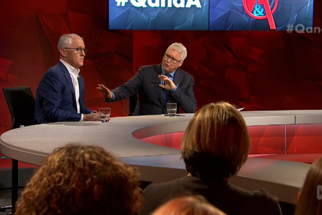 Former prime minister Malcolm Turnbull on Q&A with Tony Jones last night. Photo: AAP/ABC