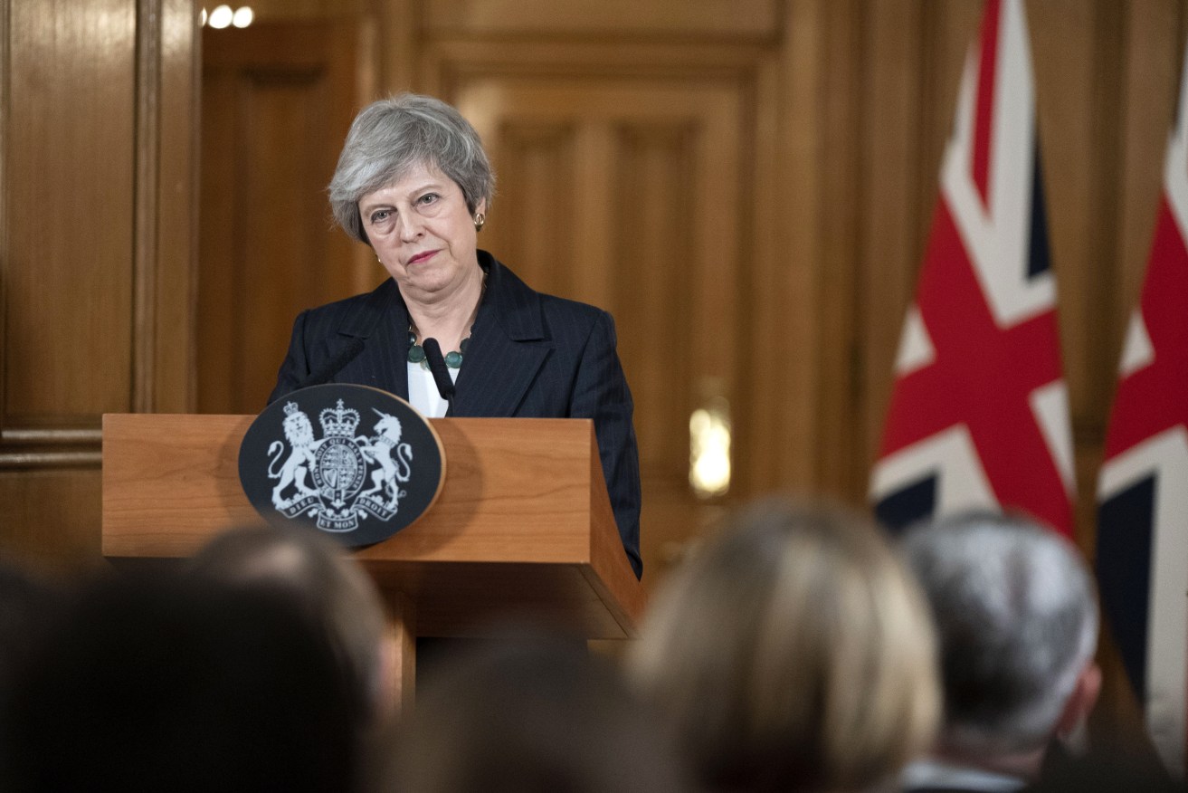 British Prime Minister Theresa May during a news conference inside number 10 Downing Street. Photo:  EPA/David Levenson
