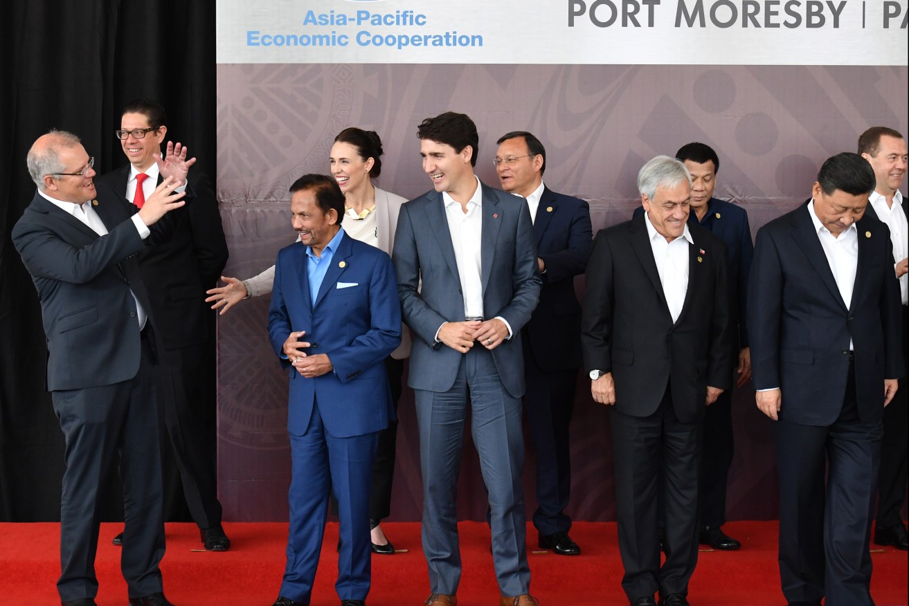 Scott Morrison (left) with world leaders at this week's APEC forum. Photo: Mick Tsikas / AAP