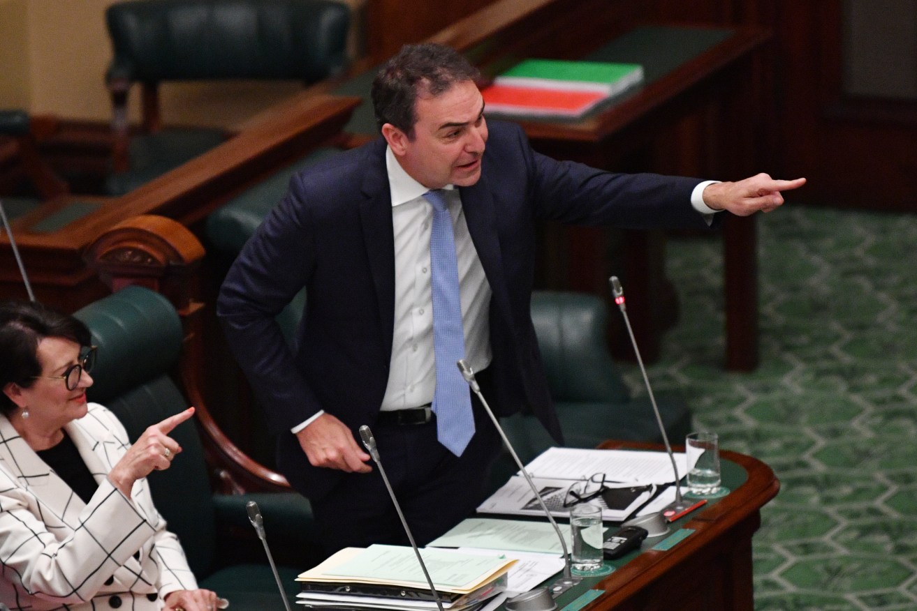 Premier Steven Marshall in parliament on Tuesday, before the division which saw four Liberal MPs cross the floor. Photo: David Mariuz / AAP