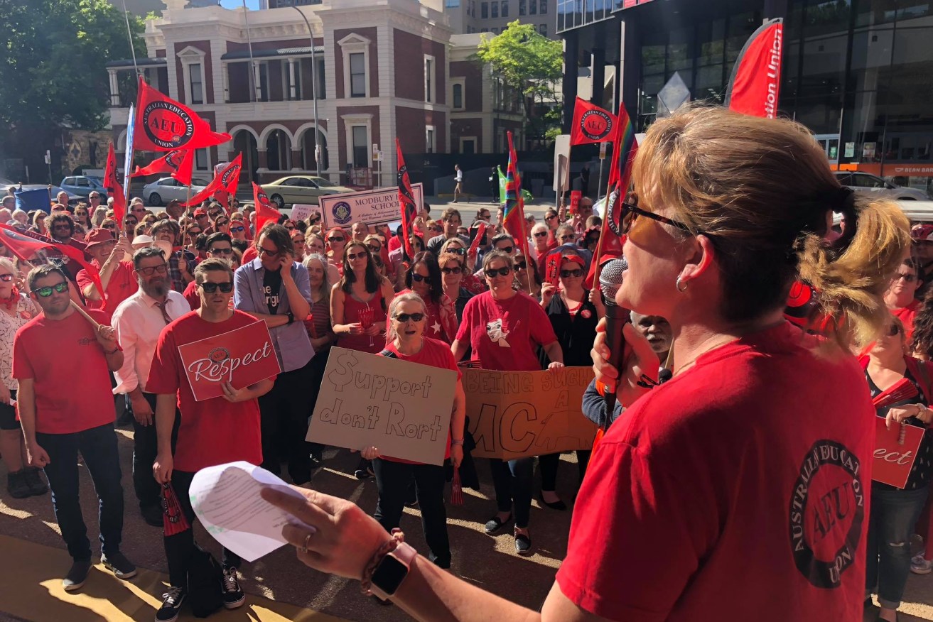Teachers could step up their protest action after last month's rally. Photo: Australian Education Union (SA Branch) via Facebook