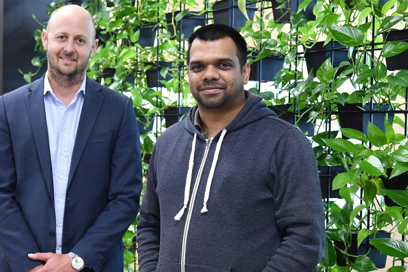 Kale Needham (left) and Chris Jansz of Spiral Data are partnering with Flinders University's NVI to deliver Icebreaker18, a smart networking event shaped by data science for customised connections.