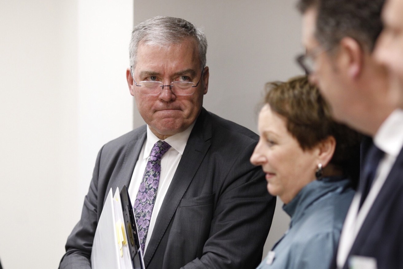 Stephen Wade with administrators and staff at a media briefing. Photo: Tony Lewis / InDaily