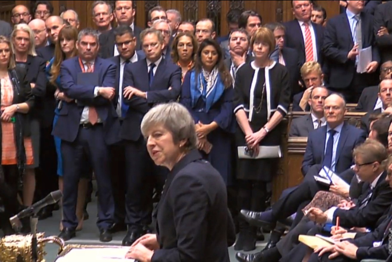 Prime Minister Theresa May makes a statement in the House of Commons. Photo: PA via AP