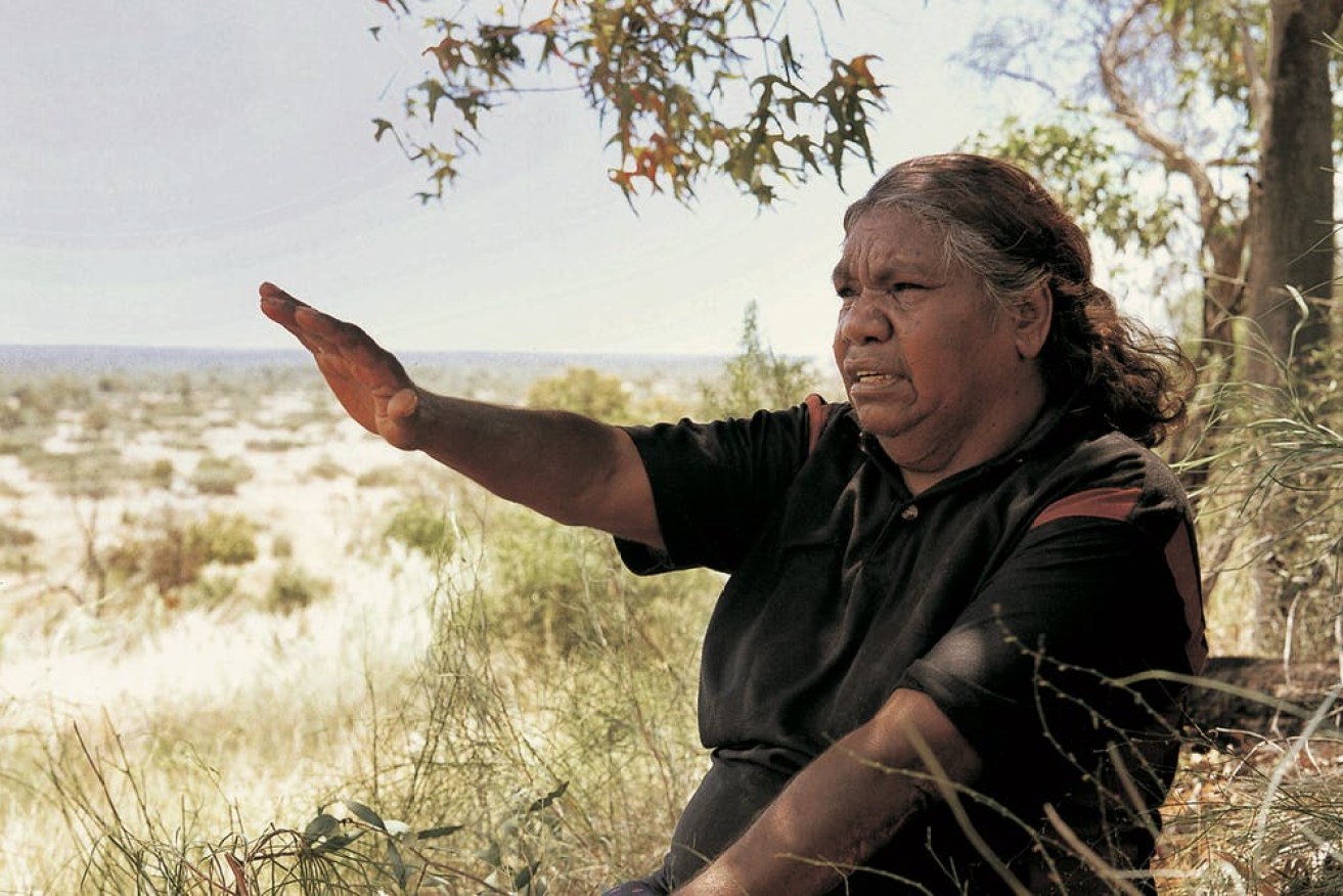 Kathleen Petyarre looking across Atnangker country, Northern Territory, December 2000. Photograph Ian North; courtesy Wakefield Press
