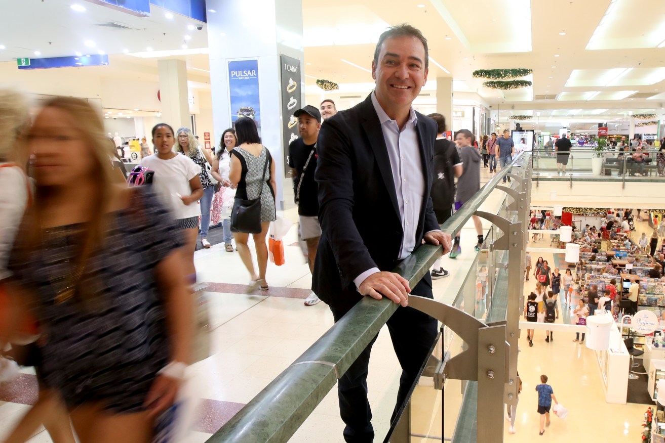 Steven Marshall beams during the Boxing Day sales at Marion. Photo: Kelly Barnes / AAP