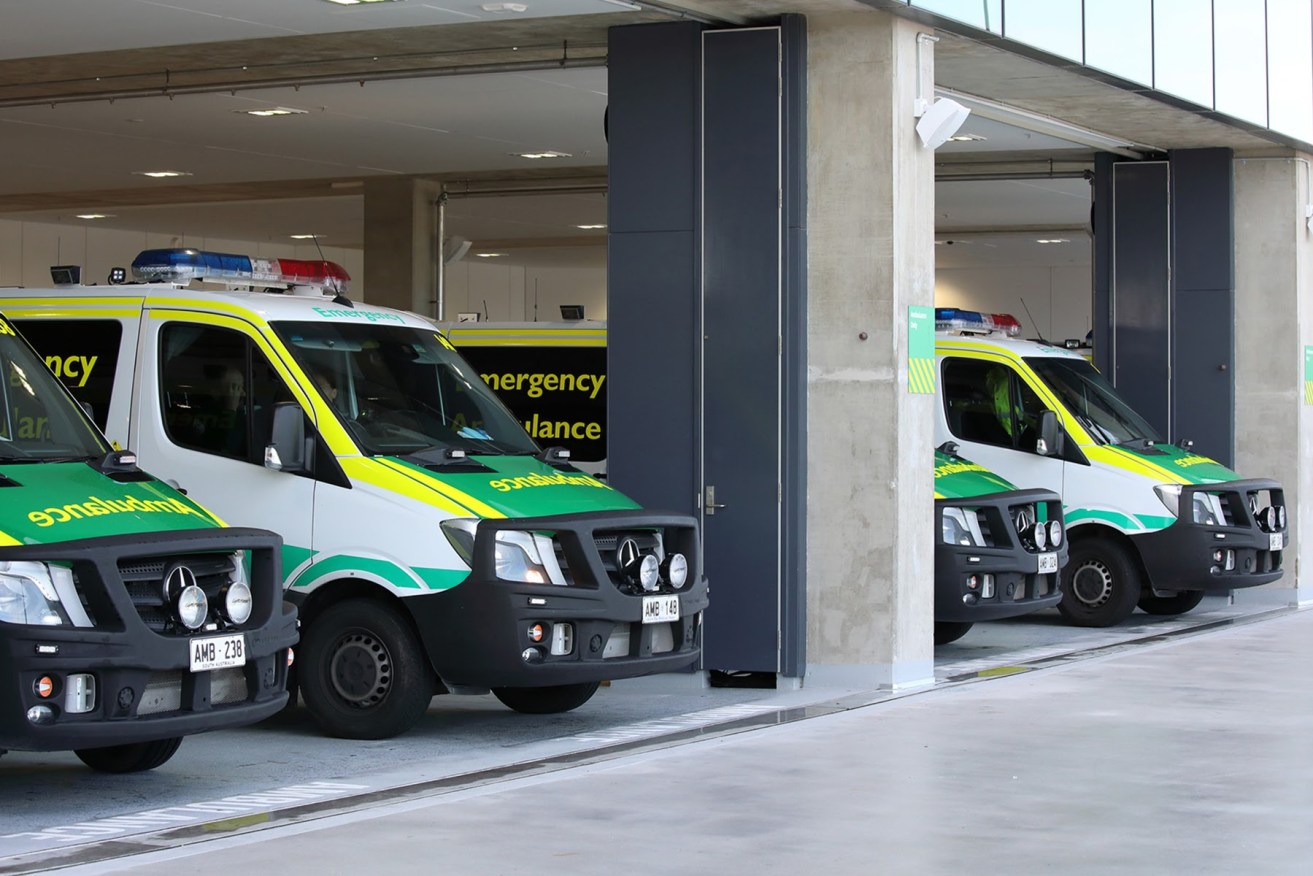Ambulances parked outside the new Royal Adelaide Hospital. Photo: Tony Lewis/InDaily