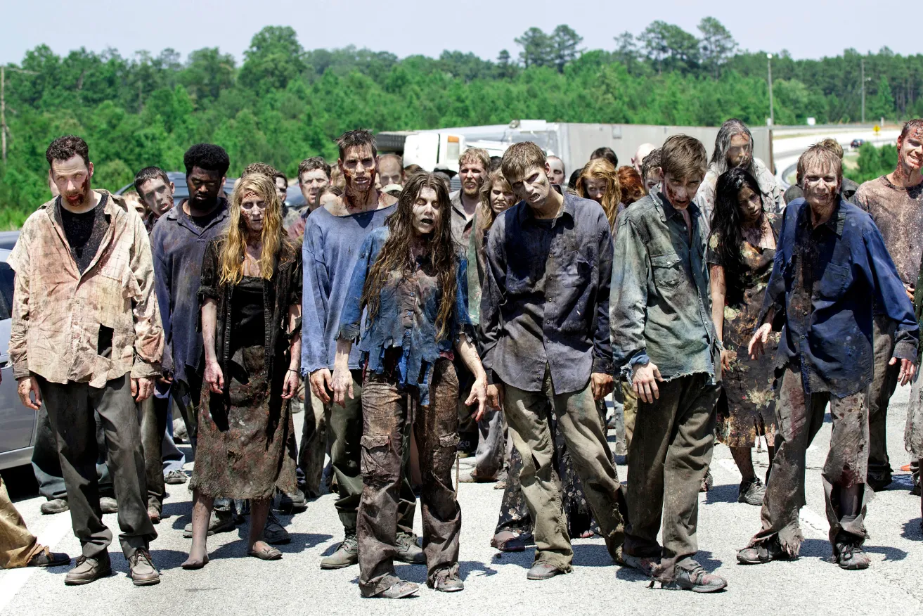 A horde of zombies in the second season of the AMC original series, "The Walking Dead".  Photo: AP/AMC/Gene Page