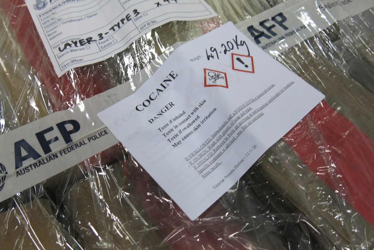 Part of an AFP seizure of cocaine and methyl-amphetamine. Photo: 
AAP/ Alex Murray