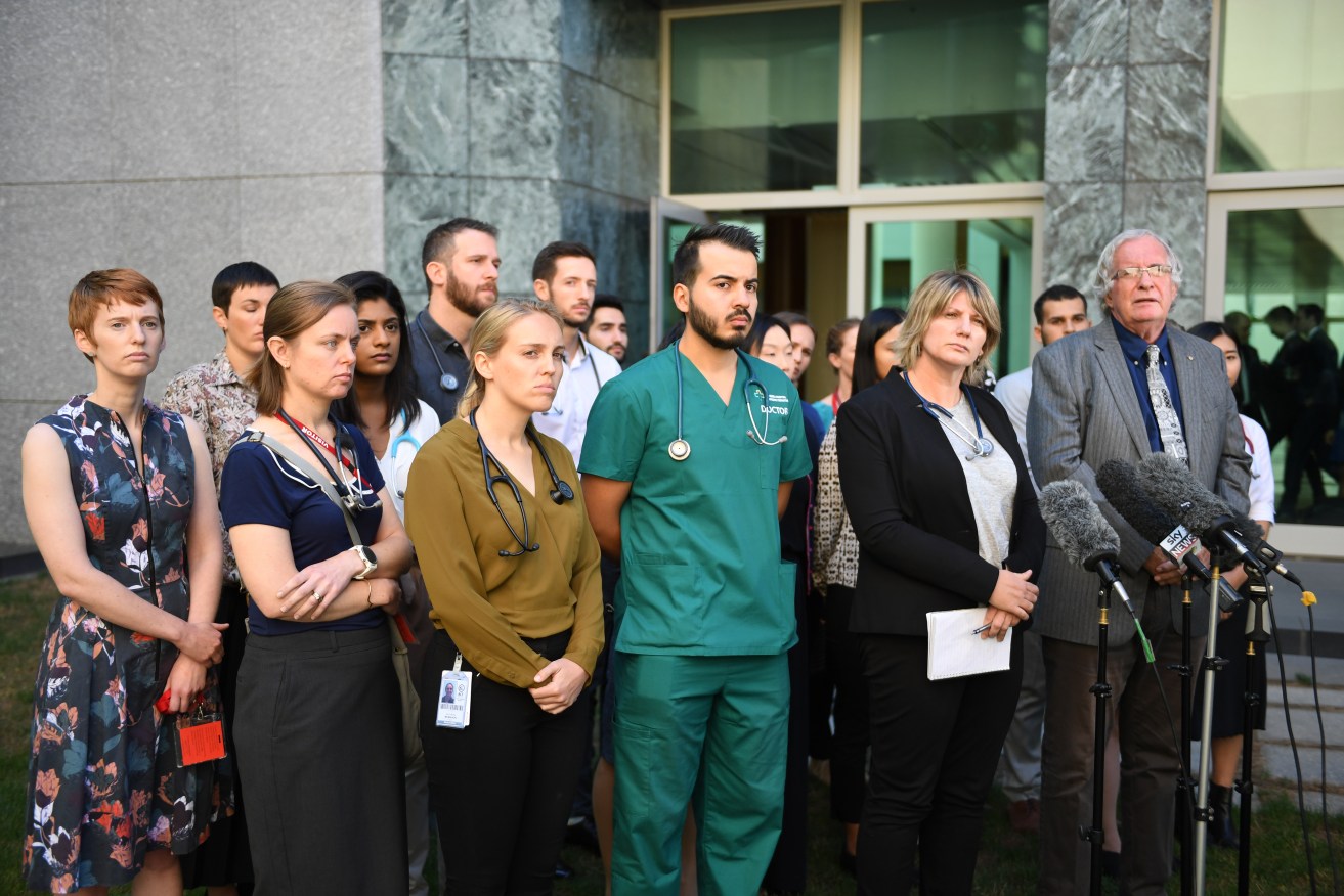 A group of doctors at Parliament House in Canberra this week, lobbying for the medevac bill. Photo: AAP/Mick Tsikas