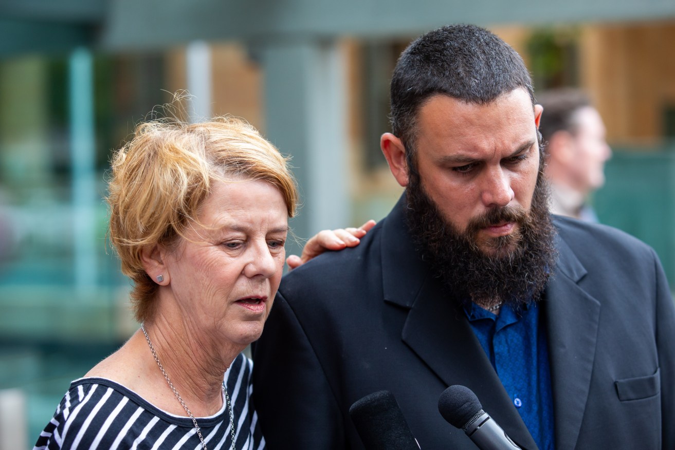Barbara Spriggs and son Clive speak to media after giving evidence at the Royal Commission into Aged Care. Photo: AAP/James Elsby