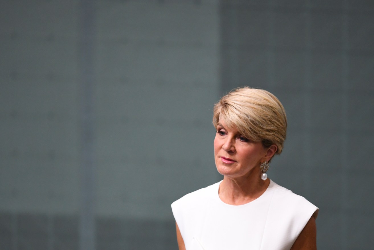 Julie Bishop announcing her retirement from politics in the House of Representatives today. Photo: AAP/Lukas Coch