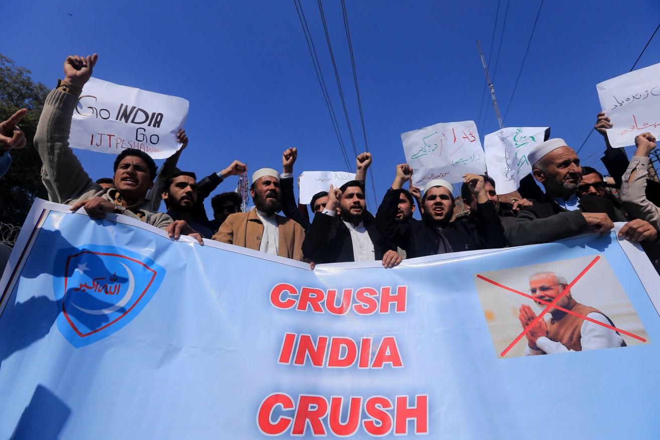 Pakistanis shout anti-India slogans as relations between the two countries over Kashmir deteriorate. Photo: SUPPLIED